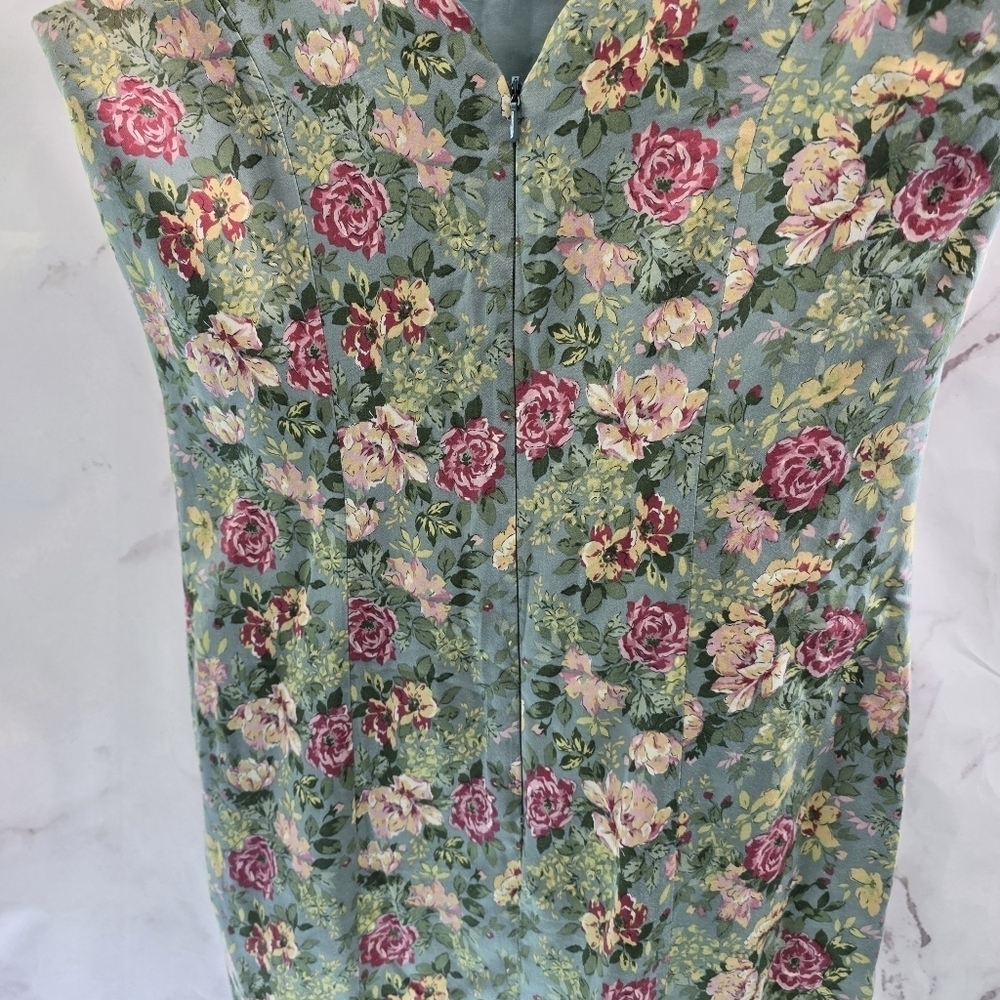 Laura Ashley Dress Womens 6 Small Floral Blue Pink Sheath Tank Scalloped Garden - Picture 7 of 14